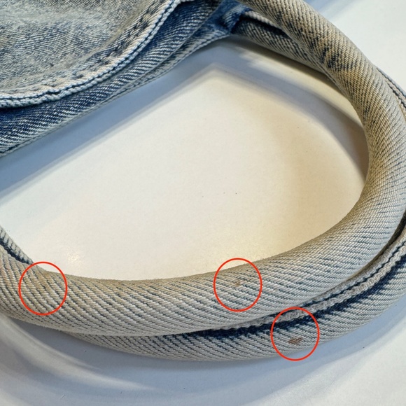 Vintage 80s denim purse, NWT acid-washed denim, Together / Feelings, spot stains - Picture 9 of 9